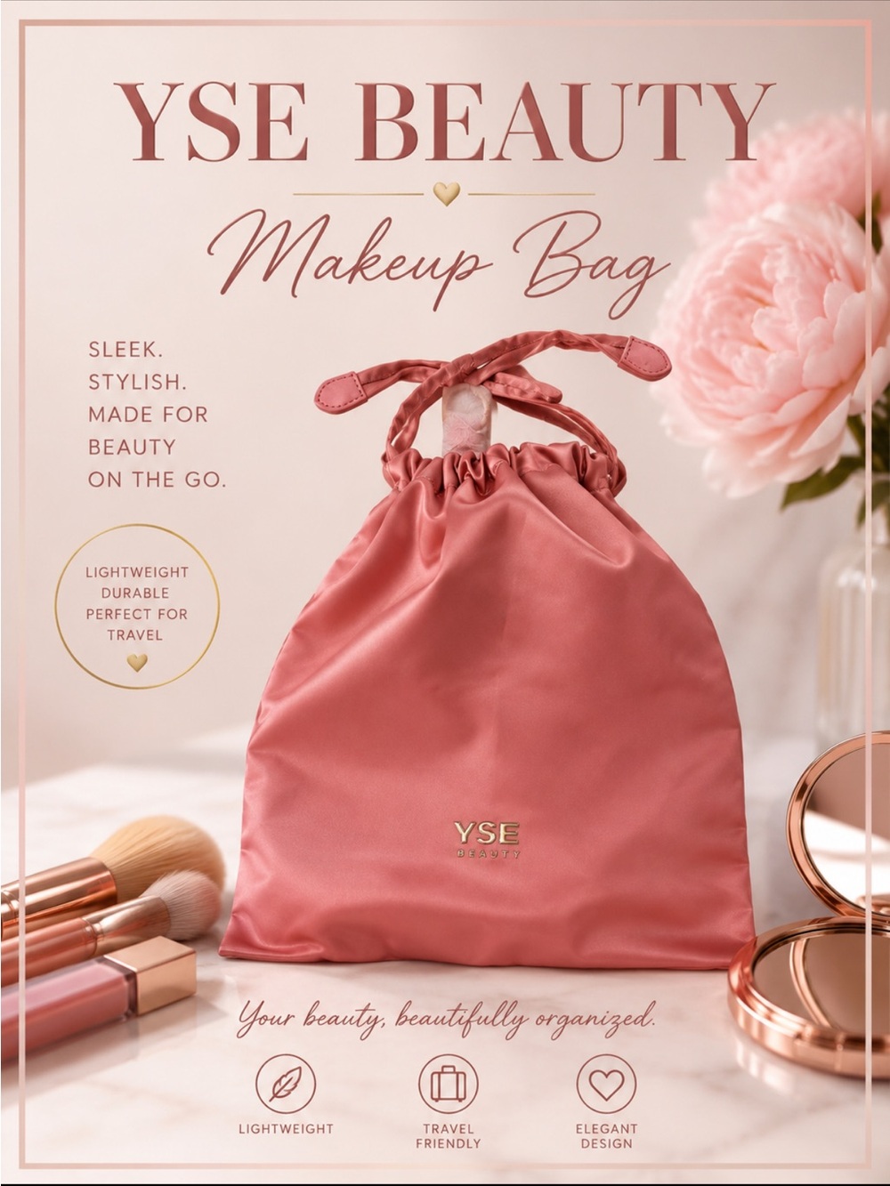 YSE Beauty Pink Drawstring Makeup Bag